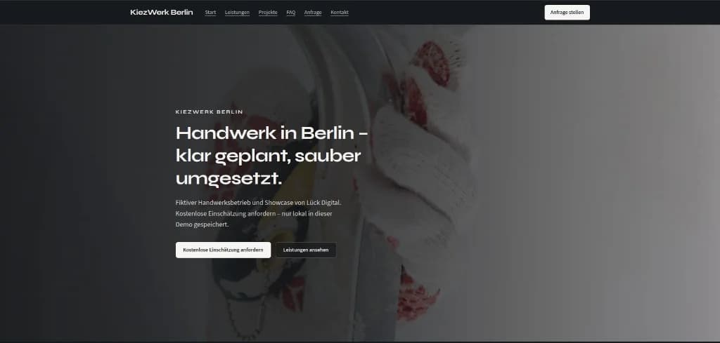 Screenshot der KiezWerk-Berlin-Showcase-Website von Lück Digital