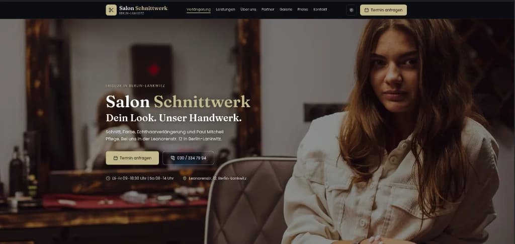 Screenshot der Salon-Schnittwerk-Demo-Website von Lück Digital