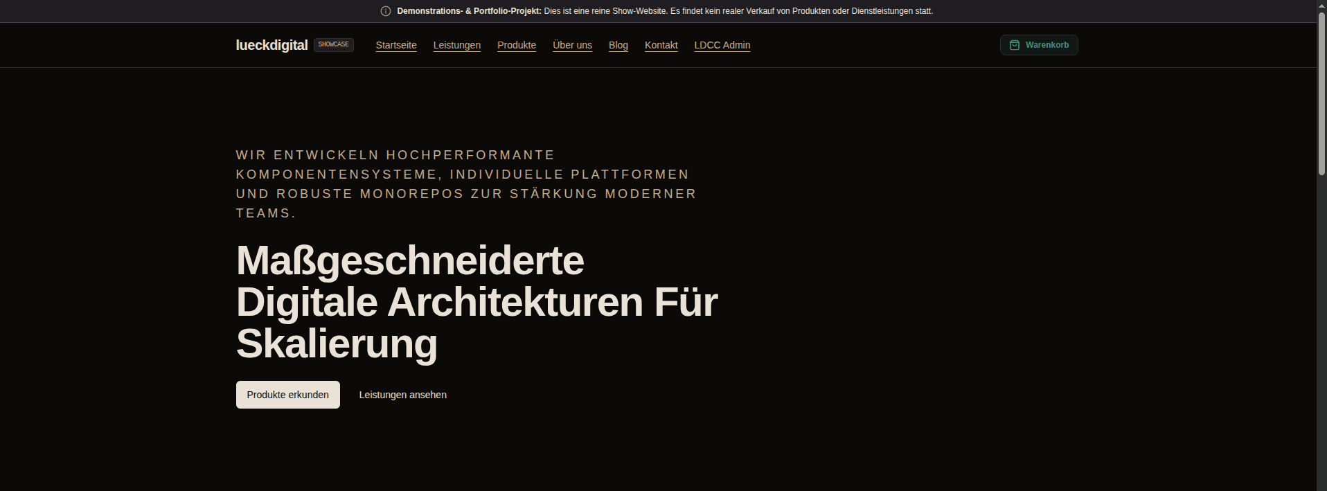 Screenshot des Next.js-Shop-Showcases von Lück Digital